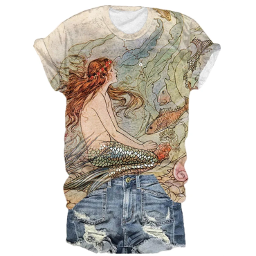 Women's Vintage Mermaid Print T-Shirt