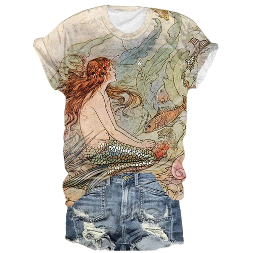 Women's Vintage Mermaid Print T-Shirt