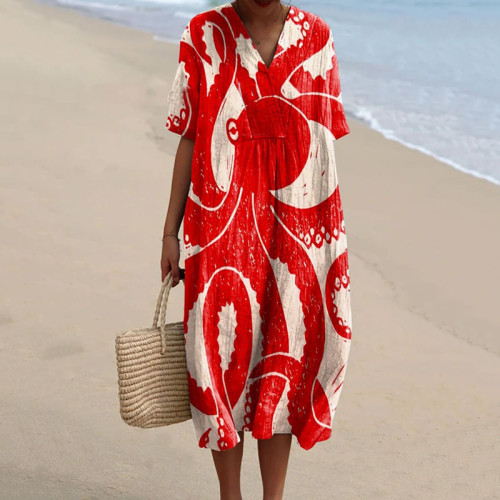 Women's Vintage Octopus Art Print Flowy Dress