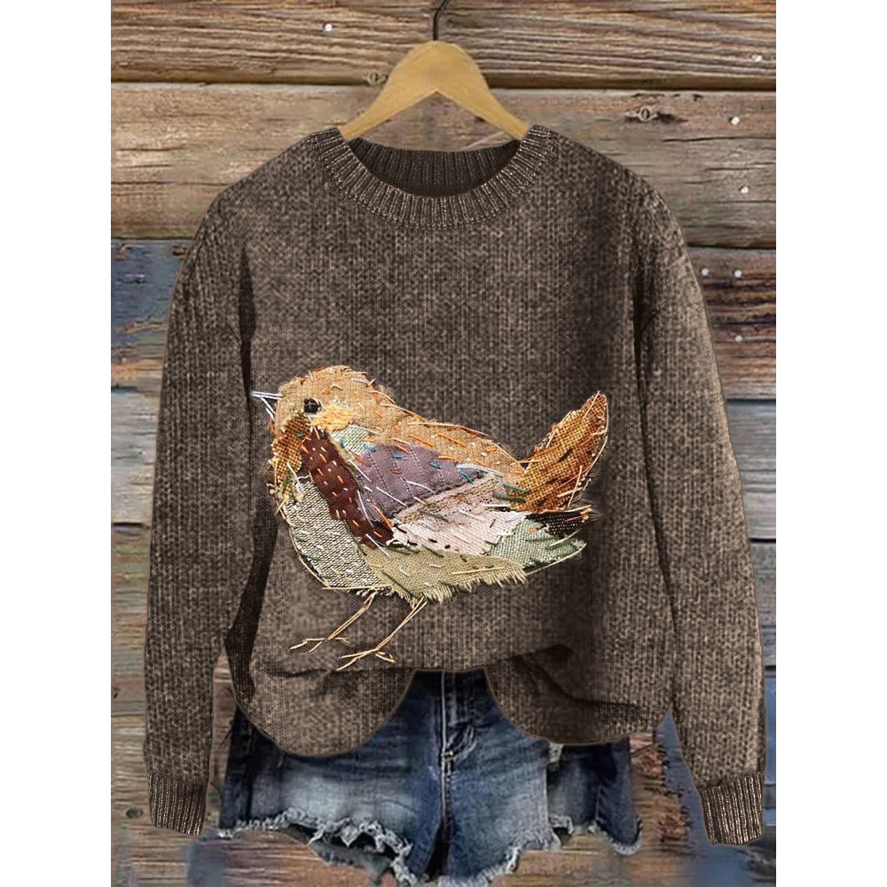 Adorable Birds Textile Art Cozy Knit Sweater