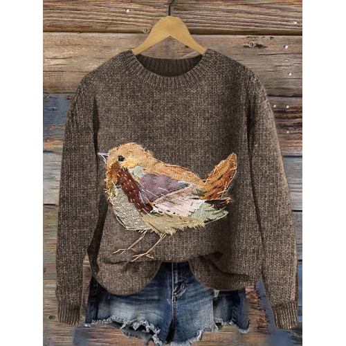 Adorable Birds Textile Art Cozy Knit Sweater