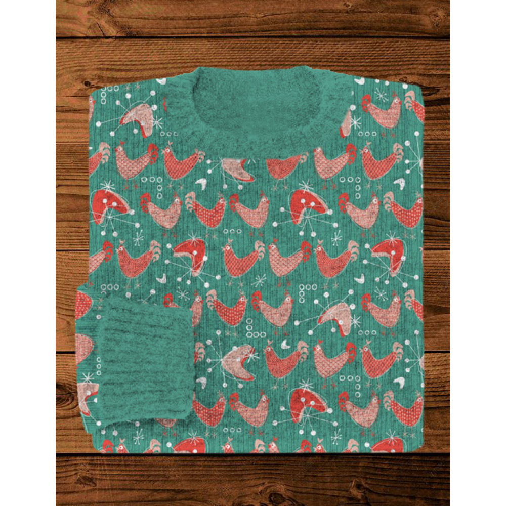 Bawk Bawk to the Future Funny Chicken Pattern Cozy Sweater