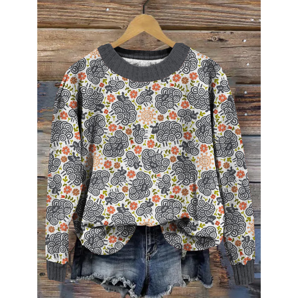 Black Sheep Graphic Crew Neck Cozy Knit Sweater