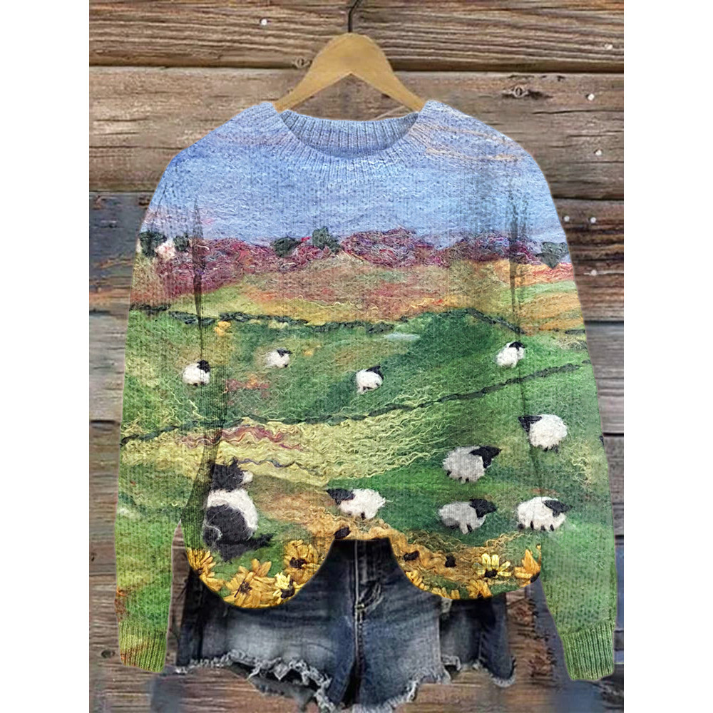 Border Collie & Sheep Felt Art Cozy Sweater