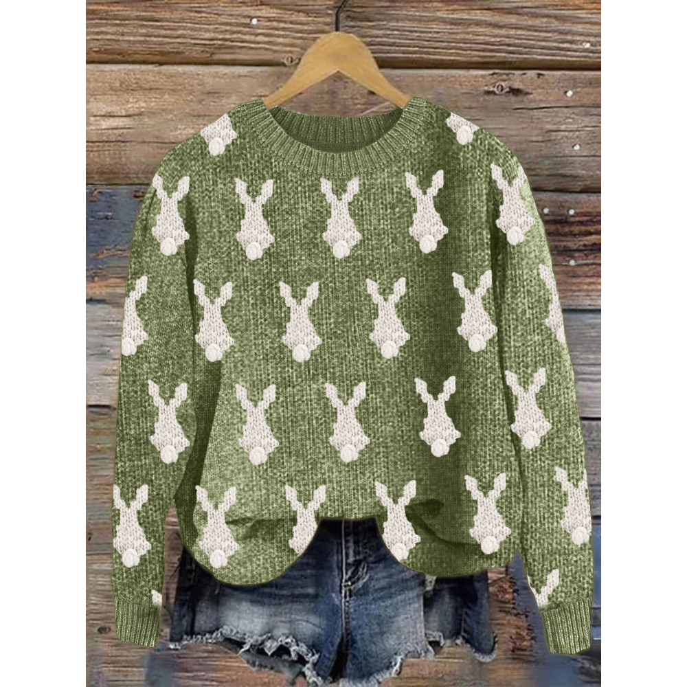 Bunny Back View Pattern Knit Art Cozy Sweater