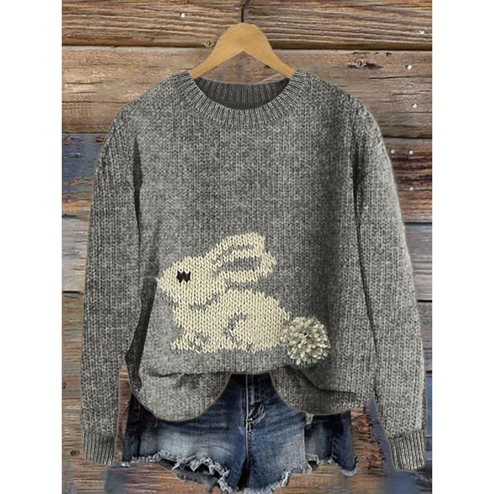 Bunny with Pom Pom Tail Cozy Knit Sweater