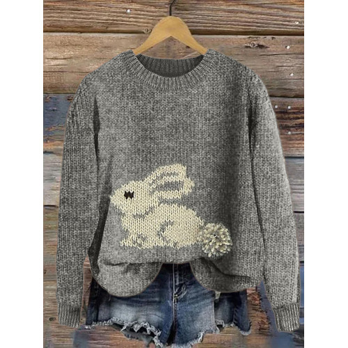 Bunny with Pom Pom Tail Cozy Knit Sweater