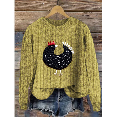 Chicken Embroidery Pattern Cozy Sweater