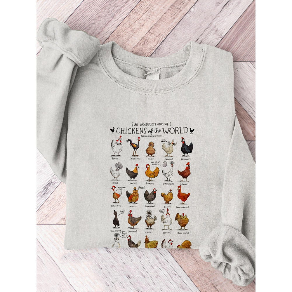 Chickens of the World Pattern Vintage Cozy Sweatshirt