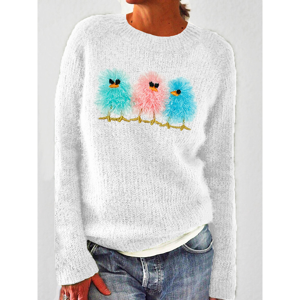 Chicks Embroidery Cozy Knit Sweater