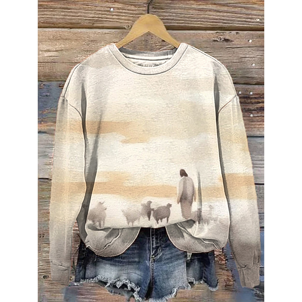 Christian Art Print Casual Cozy Sweatshirt