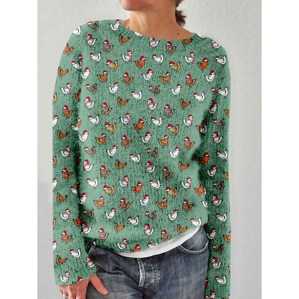 Christmas Chickens Graphic Cozy Knit Sweater