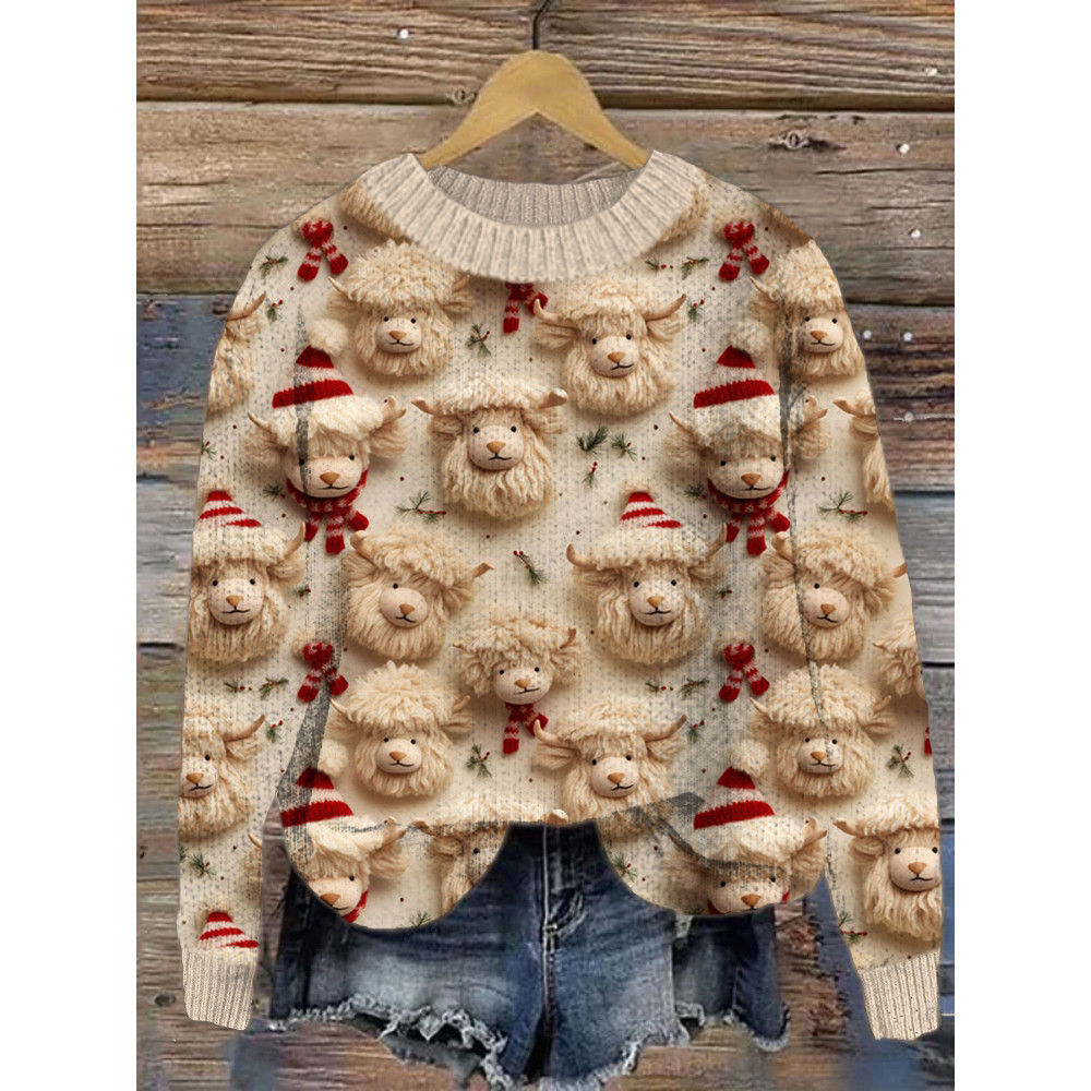 Christmas Cute Sheep Crew Neck Cozy Sweater