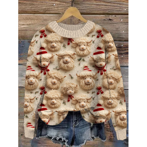 Christmas Cute Sheep Crew Neck Cozy Sweater