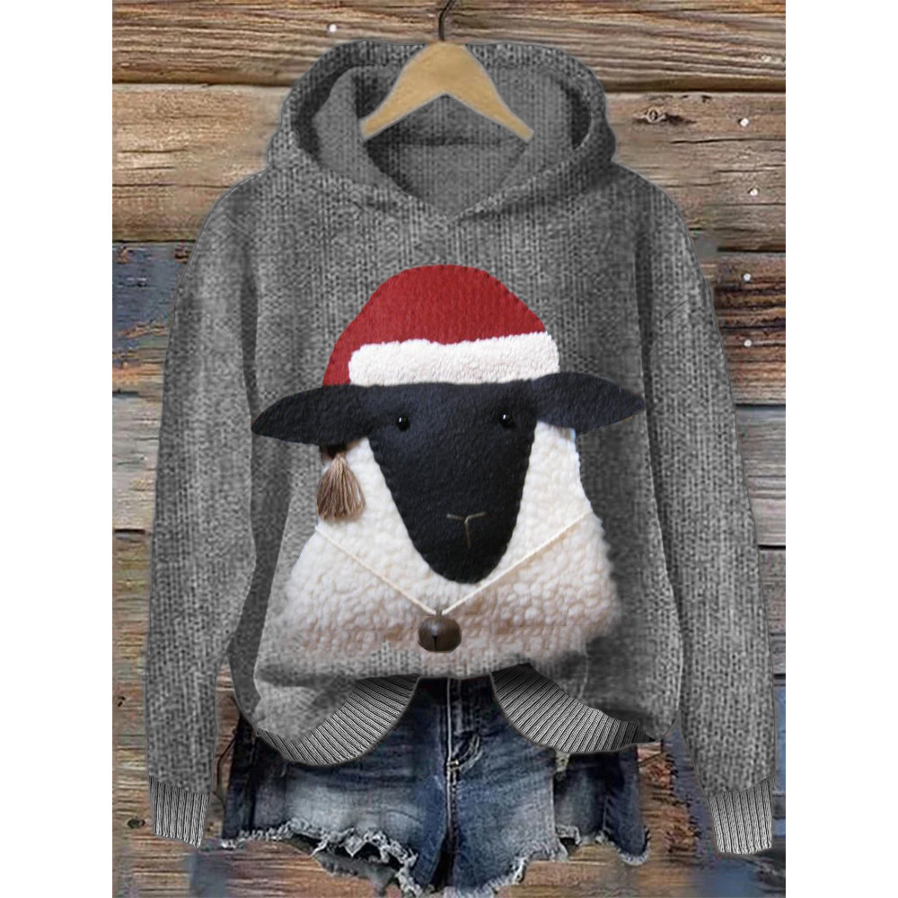 Christmas Sheep Fleece Leather Art Knit Hoodie