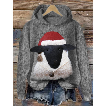 Christmas Sheep Fleece Leather Art Knit Hoodie