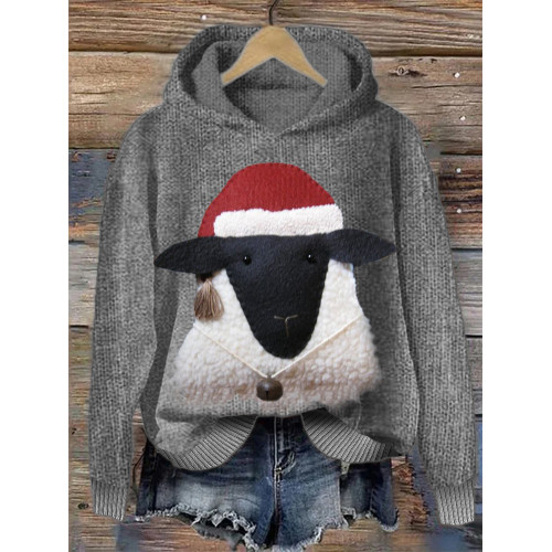 Christmas Sheep Fleece Leather Art Knit Hoodie