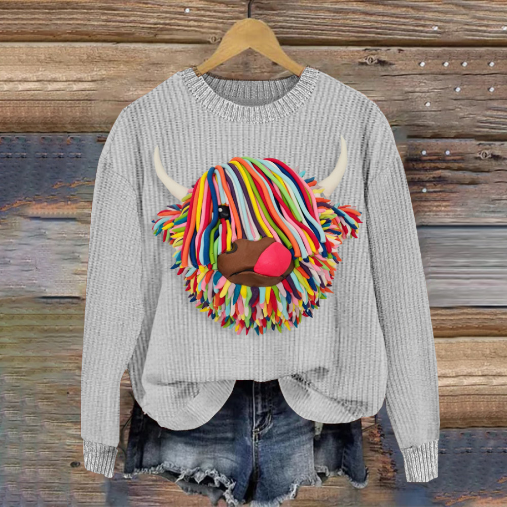 Colorful Highland Cow Art Comfort Sweater