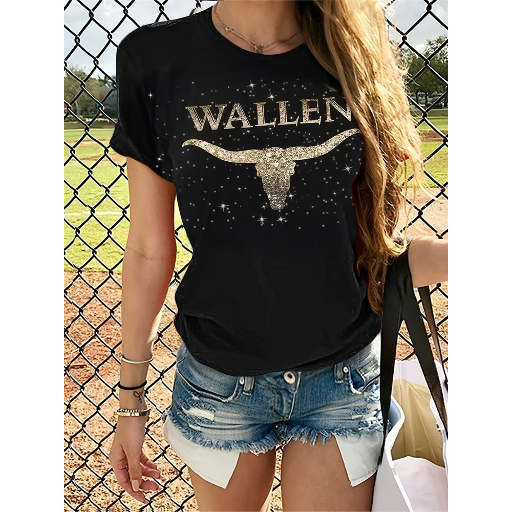 Cow Head Wallen Print T-shirt