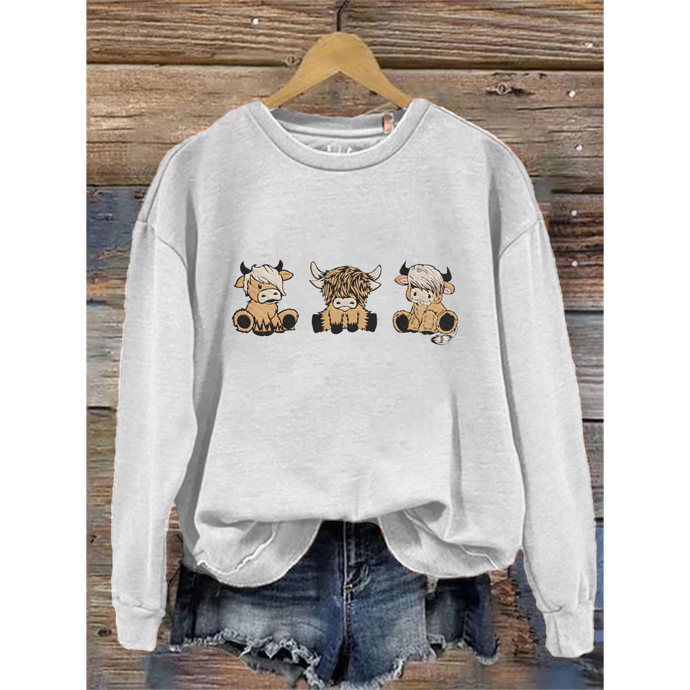 Cow Pattern Crew Neck Sweatshirt