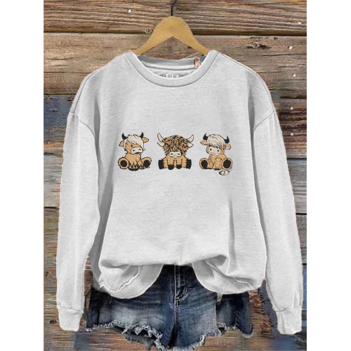 Cow Pattern Crew Neck Sweatshirt
