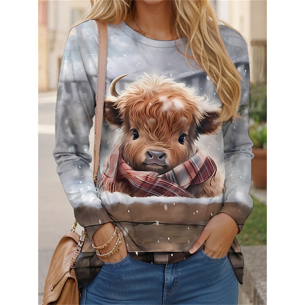 Cow Print Crew Neck Sweatshirt