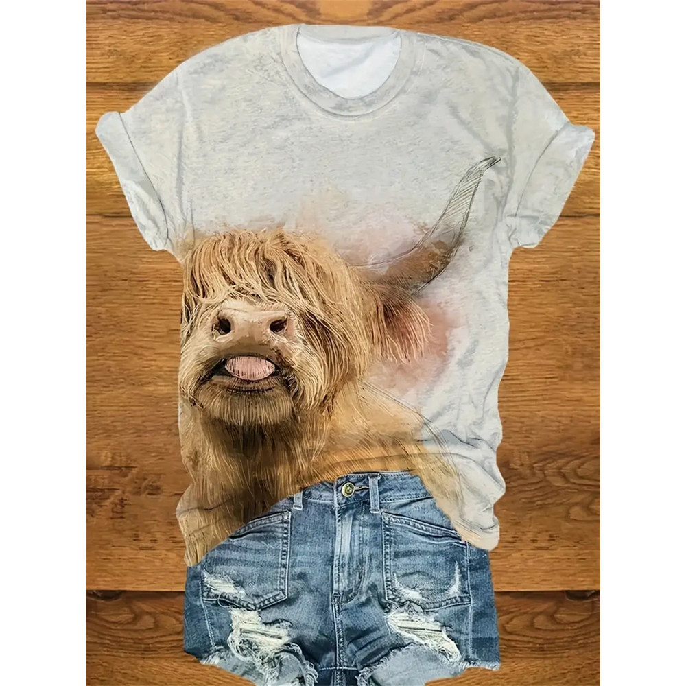 Cow Print Crew Neck T-Shirt