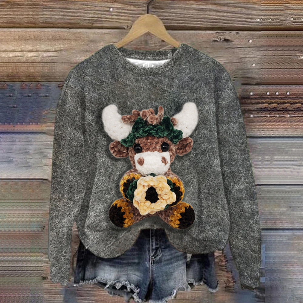 Crochet Cartoon Highland Cow Sweatshirt
