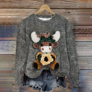 Crochet Cartoon Highland Cow Sweatshirt
