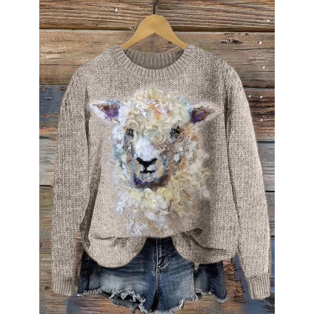 Curly Sheep Lace Textile Art Cozy Knit Sweater