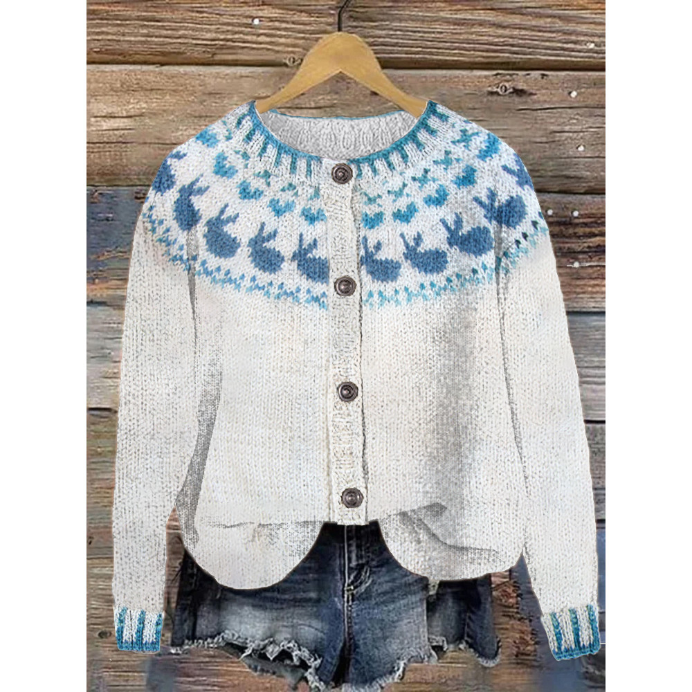 Cute Bunny Cozy Soft Icelandic Knit Cardigan
