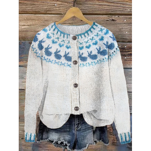 Cute Bunny Cozy Soft Icelandic Knit Cardigan