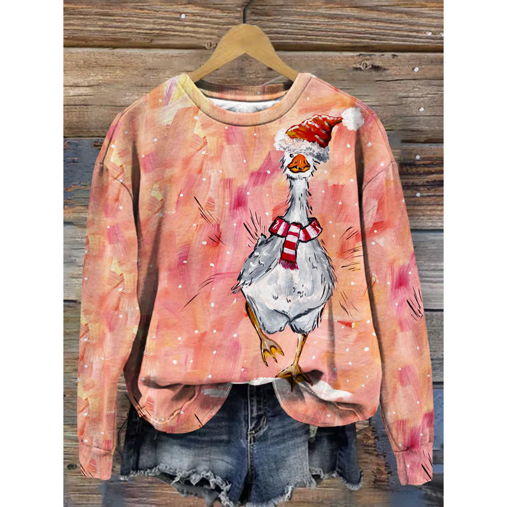 Cute Duck with Santa Hat Art Pattern Comfy Sweatshirt