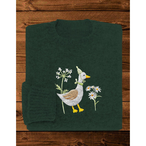 Cute Embroidered Duck Pattern Cozy Knit Sweater