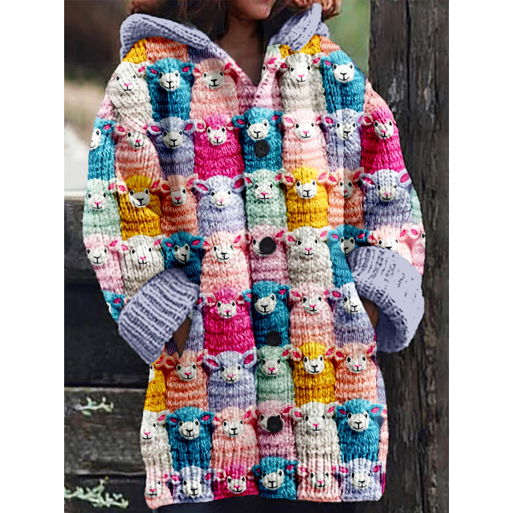 Cute Farm Pastel Sheep Embroidery Art Comfy Cardigan