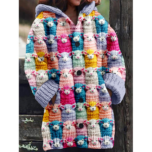 Cute Farm Pastel Sheep Embroidery Art Comfy Cardigan