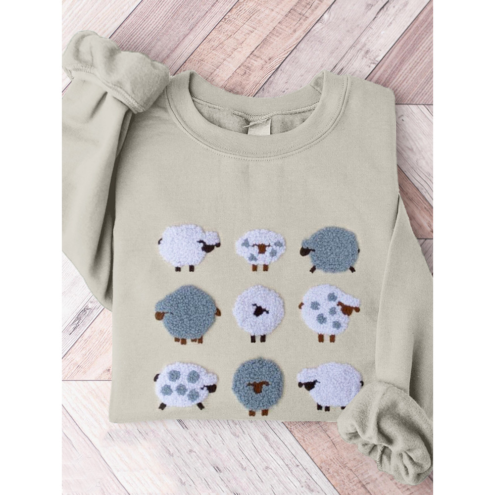 Cute Fluffy Sheep Embroidery Comfy Sweatshirt