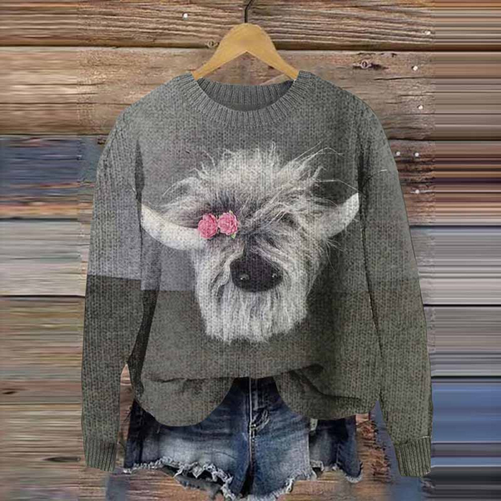 Cute Highland Cow 3D Printed Knitted Pullover Sweater