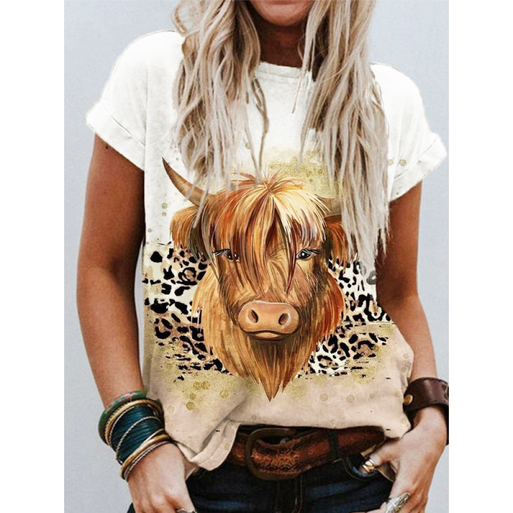 Cute Highland Cow Print Short Sleeve T-Shirt