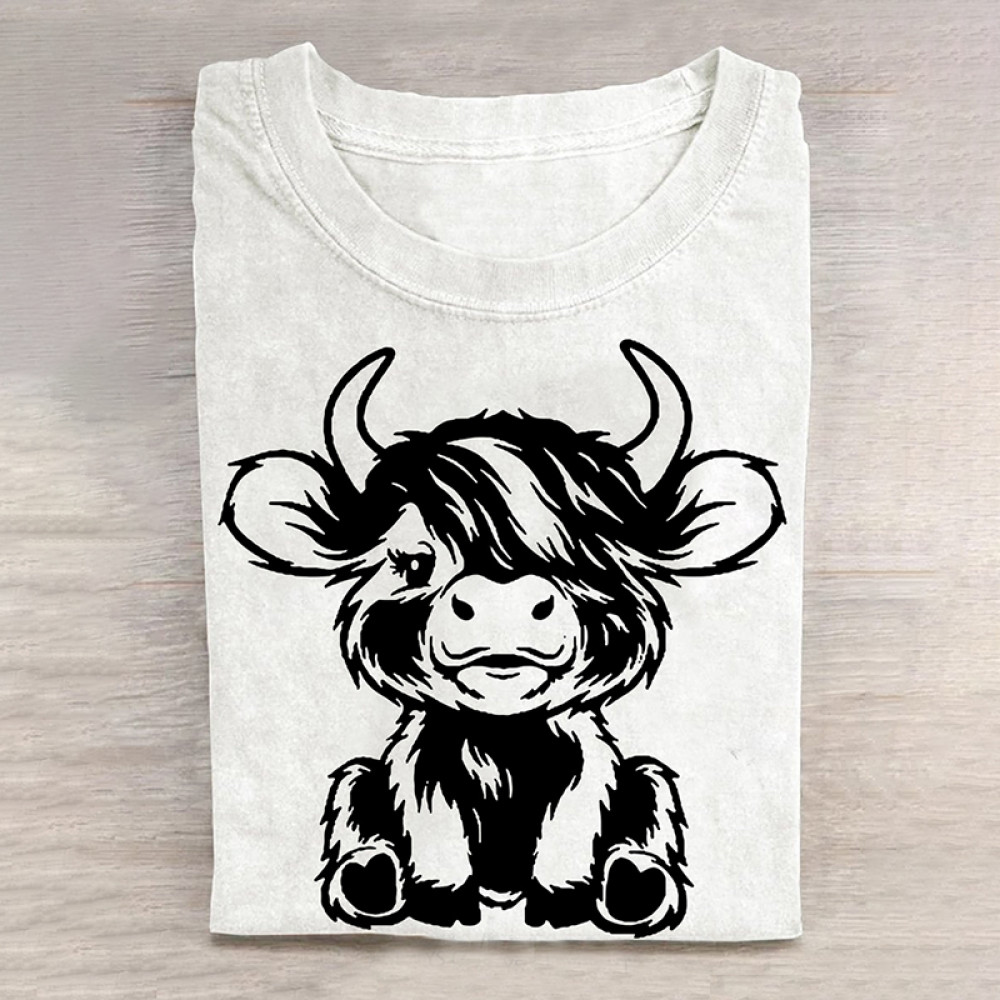 Cute Highland Cow Print Vintage T-Shirt
