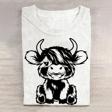 Cute Highland Cow Print Vintage T-Shirt
