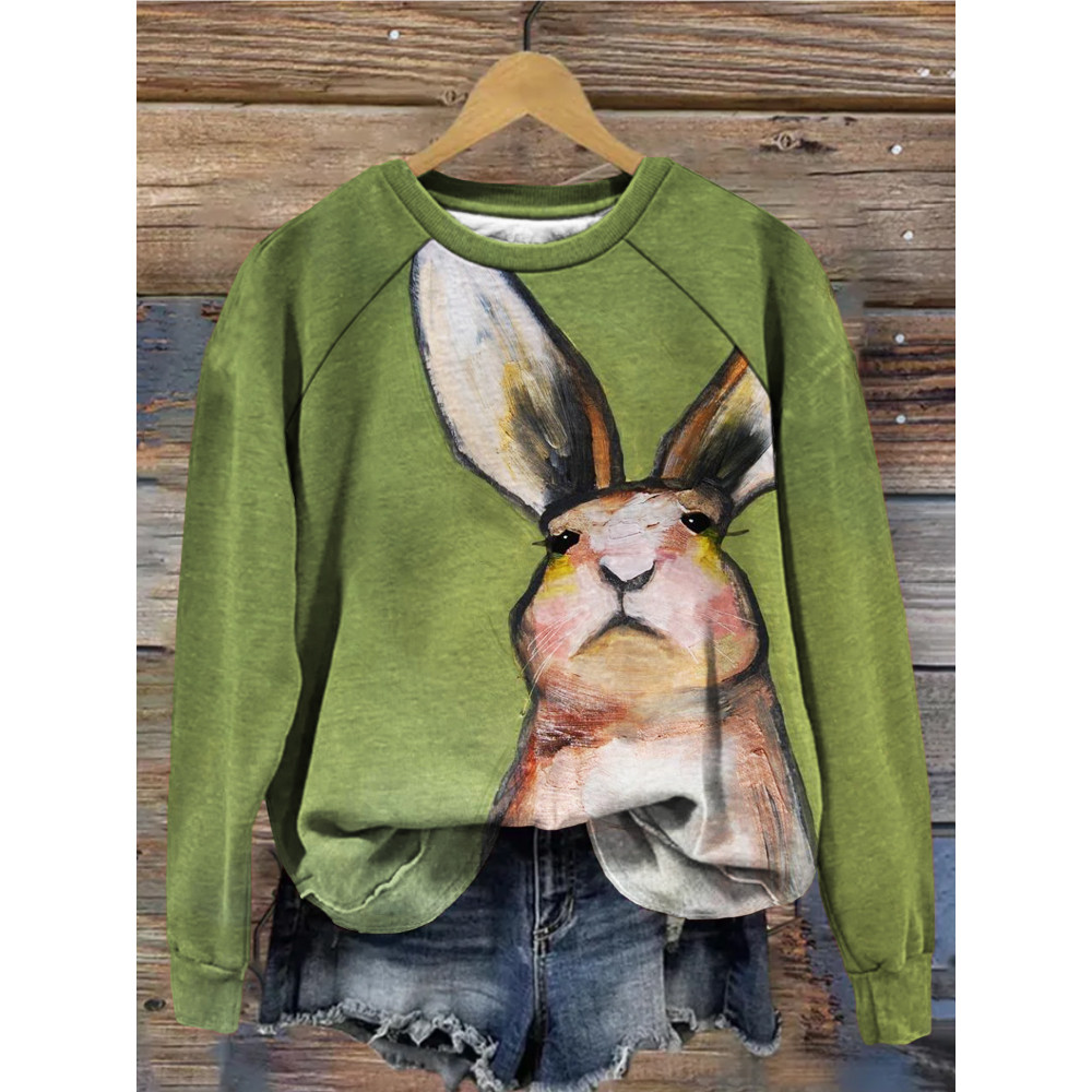 Cute Rabbit Art Graphic Vintage Cozy Sweatshirt