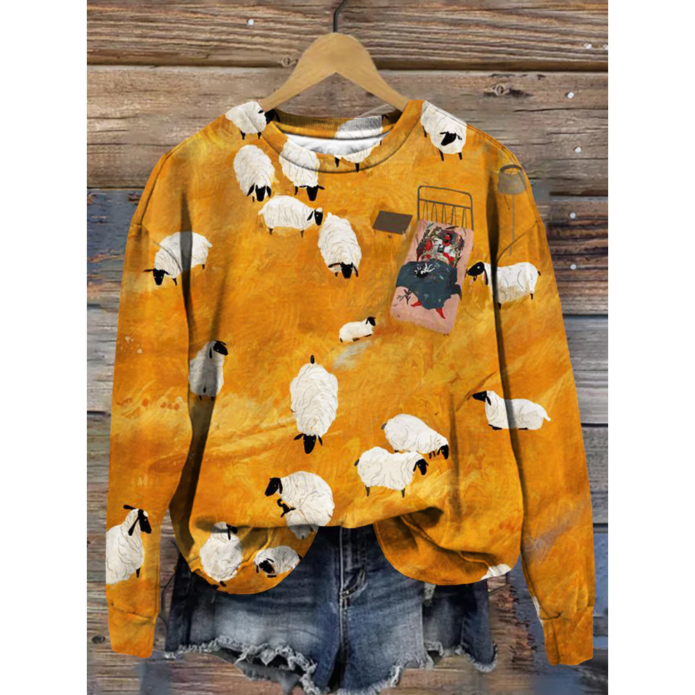 Cute Sheep Art Painting Graphic Comfy Sweatshirt