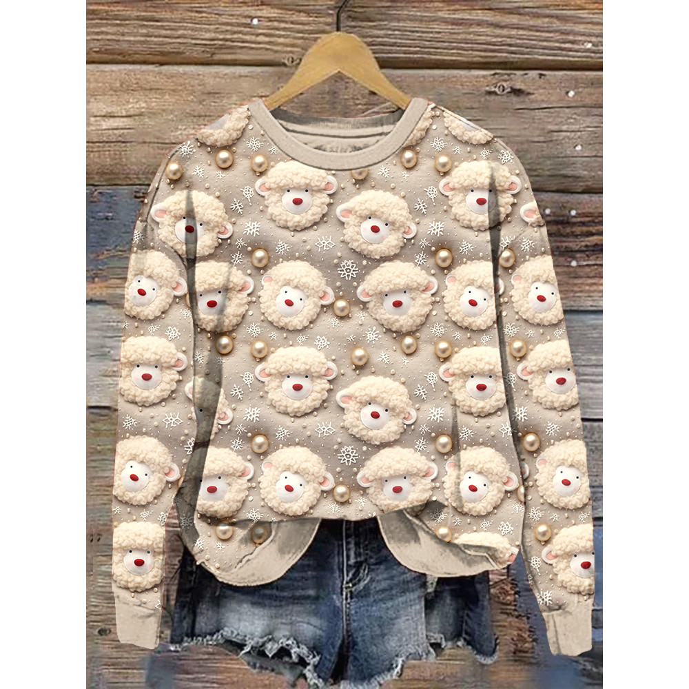 Cute Sheep Print Casual Cozy Sweatshirt