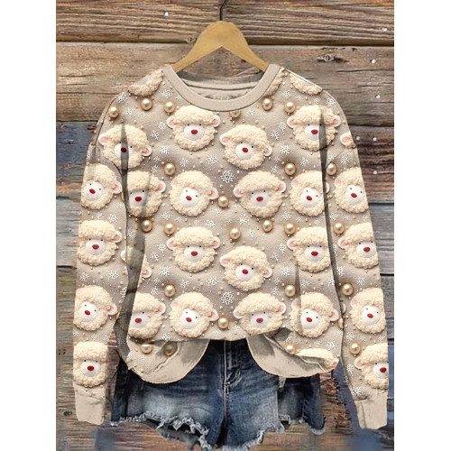 Cute Sheep Print Casual Cozy Sweatshirt