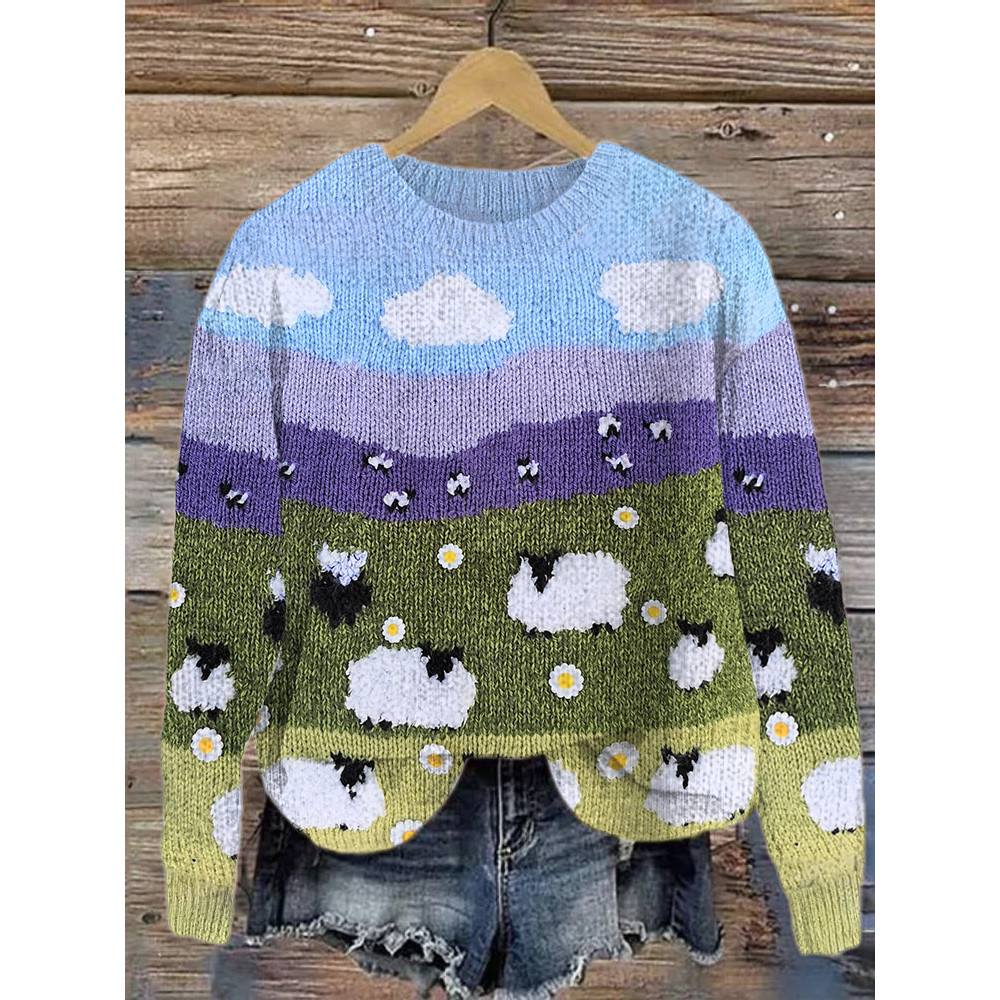 Cute Sheep & Landscape Cozy Soft Knit Sweater