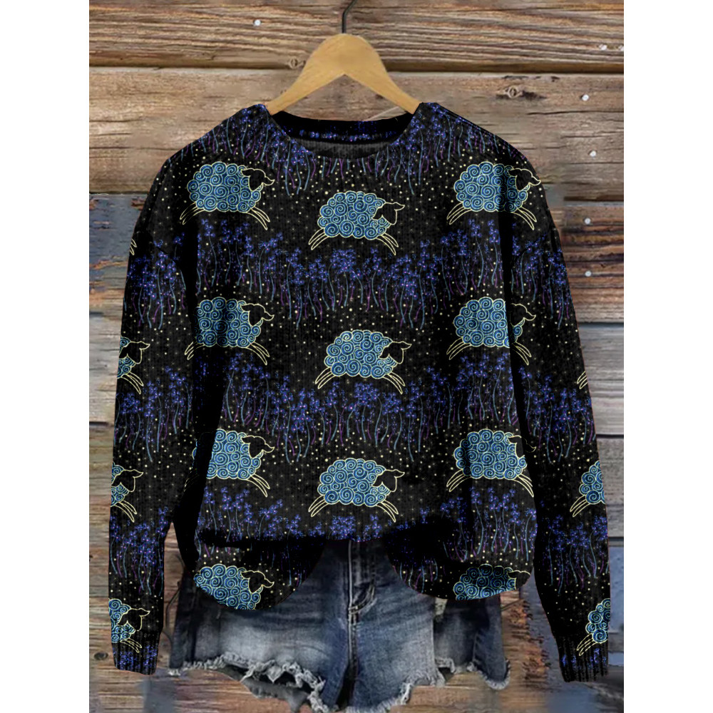 Cute Sheep in the Lavender Fields Comfy Sweater