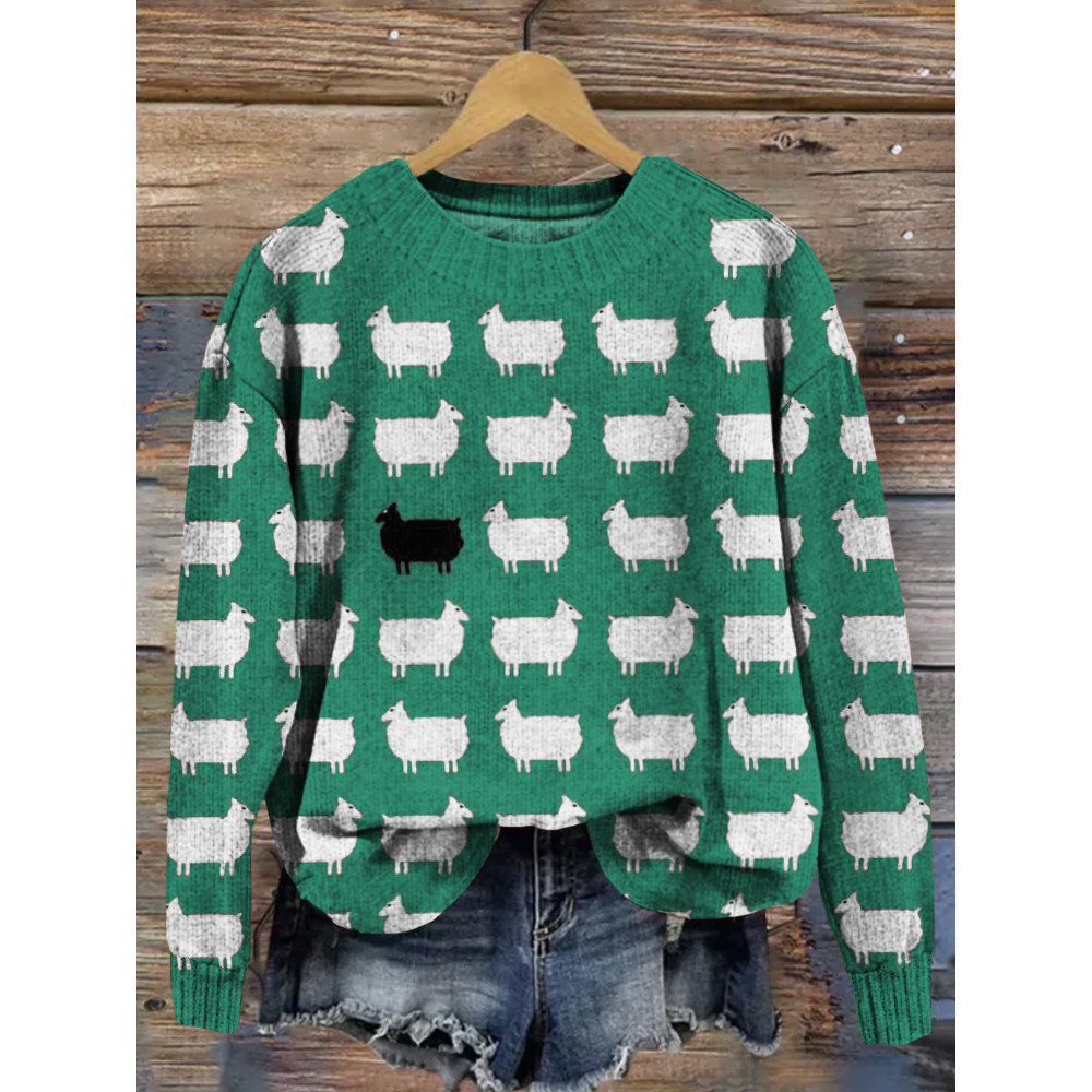 Cute Sheeps Doodle Art Comfy Knit Sweater