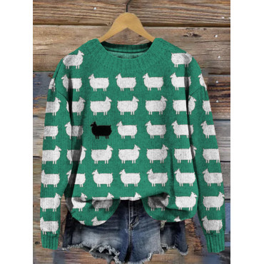 Cute Sheeps Doodle Art Comfy Knit Sweater