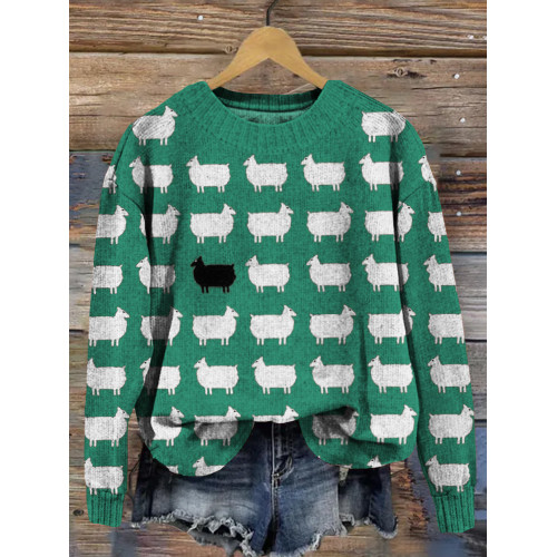 Cute Sheeps Doodle Art Comfy Knit Sweater